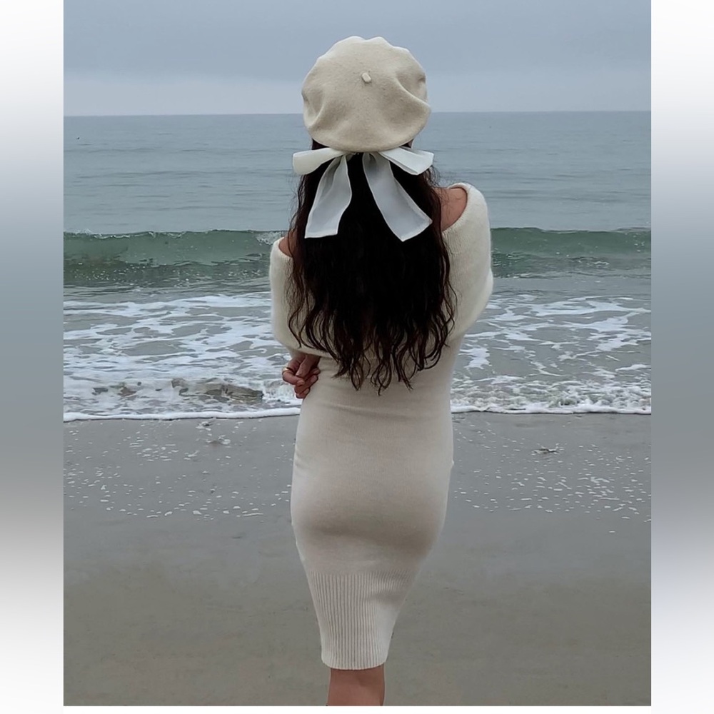 Jacquemus La Robe Ascua Cream Knitted Off Shoulder Dress